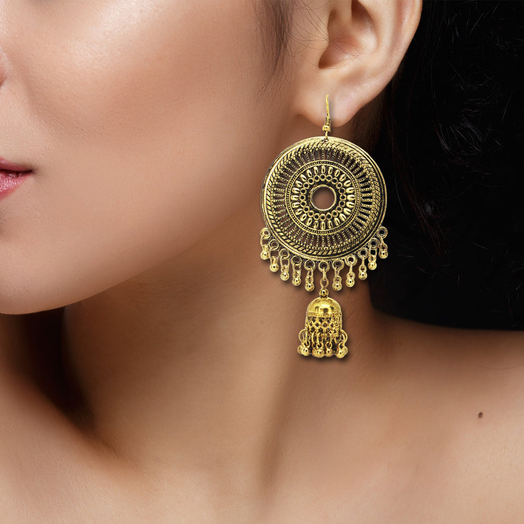 Abhinn Golden Oxidised Trendy Design Dangler With Jhumki  Earrings For Women