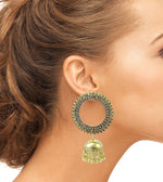 Load image into Gallery viewer, Abhinn Golden Oxidised Sun Shaped Stud With Jhumka Earrings for Women
