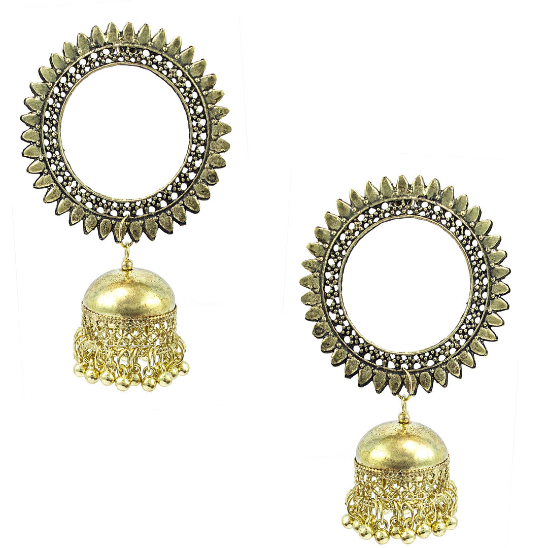 Abhinn Golden Oxidised Sun Shaped Stud With Jhumka Earrings for Women