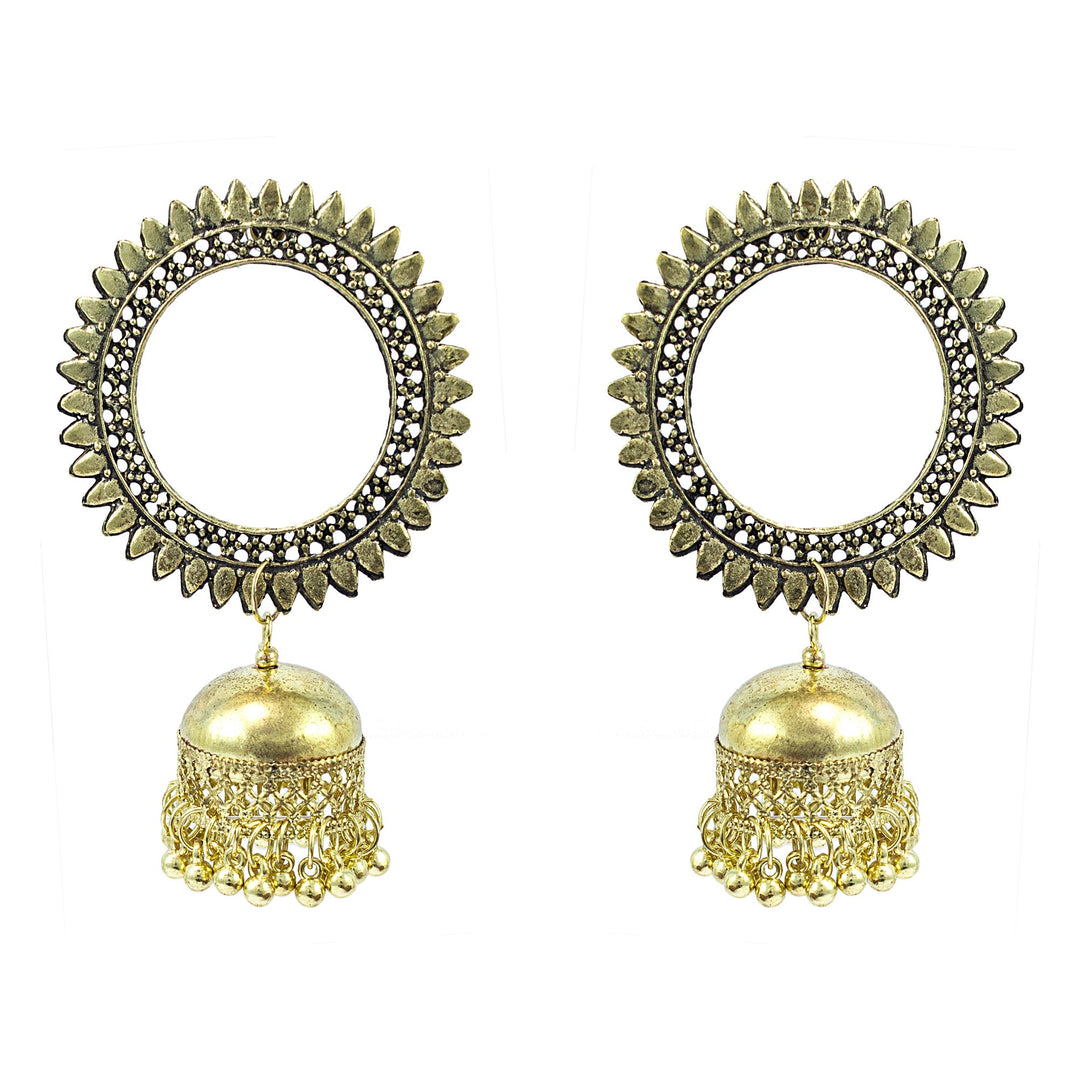 Abhinn Golden Oxidised Sun Shaped Stud With Jhumka Earrings for Women