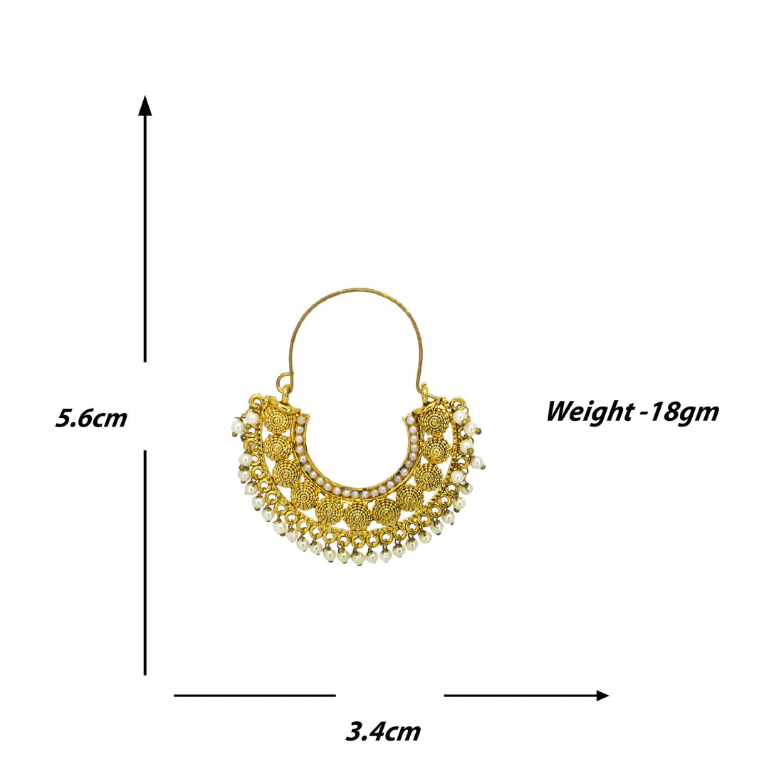 Abhinn Golden Plated Temple Design With White Beads Hoop Earrings For Women