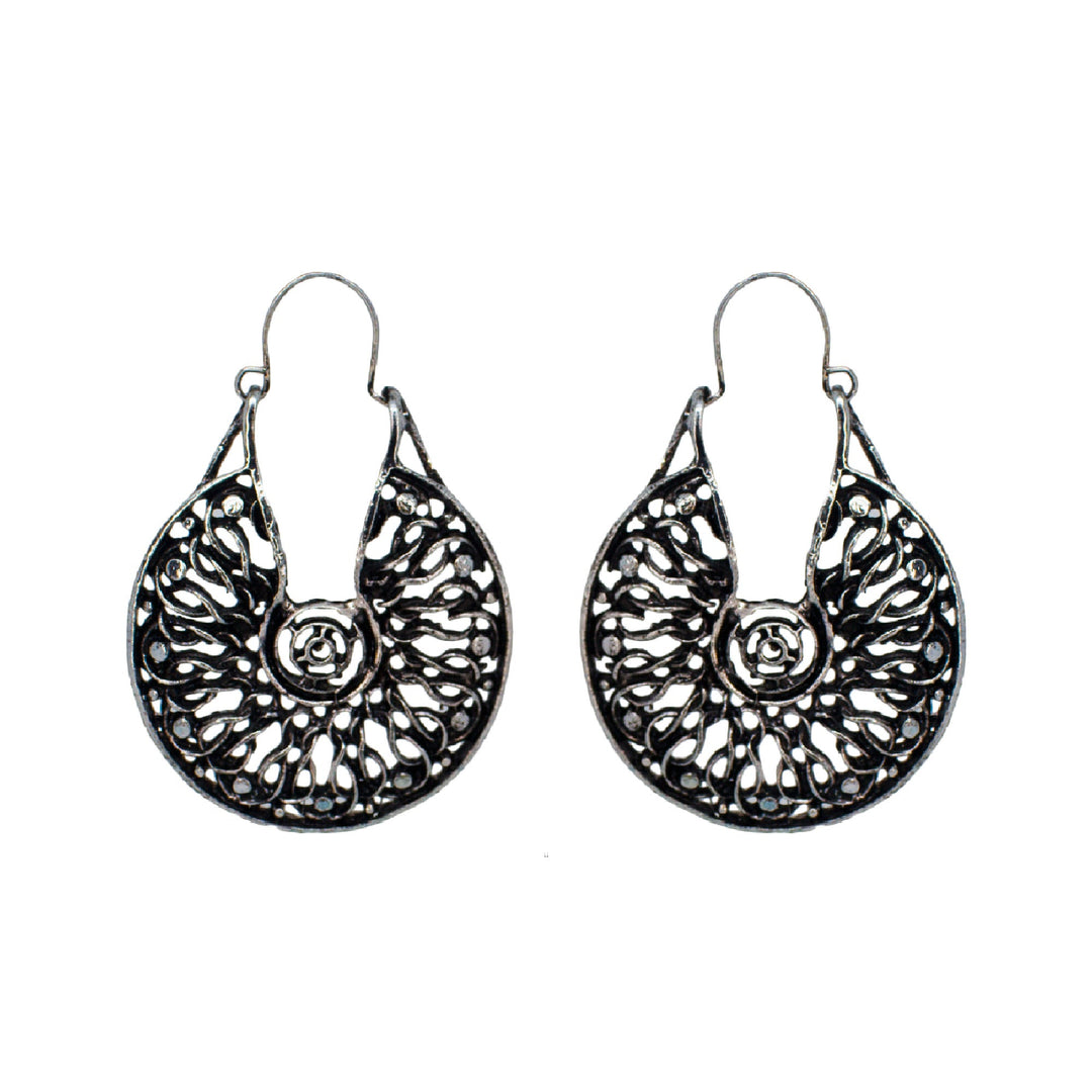 Abhinn Antique Black Plated Silver Oxidised Hoop Earrings For Women