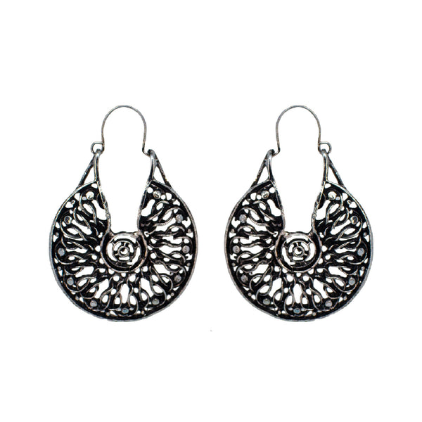 Abhinn Antique Black Plated Silver Oxidised Hoop Earrings For Women
