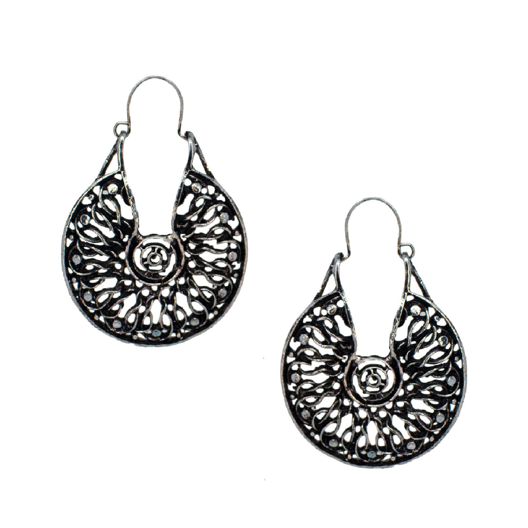 Abhinn Antique Black Plated Silver Oxidised Hoop Earrings For Women