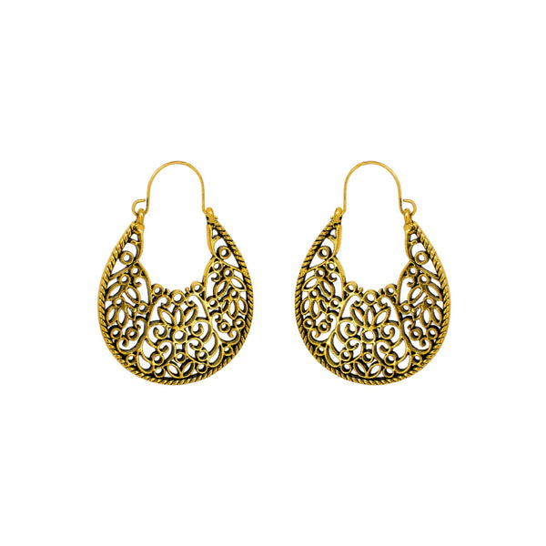 Abhinn Golden Oxidised Floral Design Unique Hoop Earrings For Women 