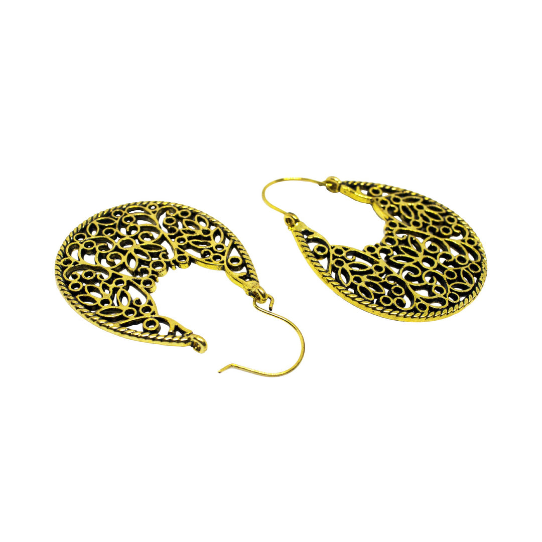 Abhinn Golden Oxidised Floral Design Unique Hoop Earrings For Women 