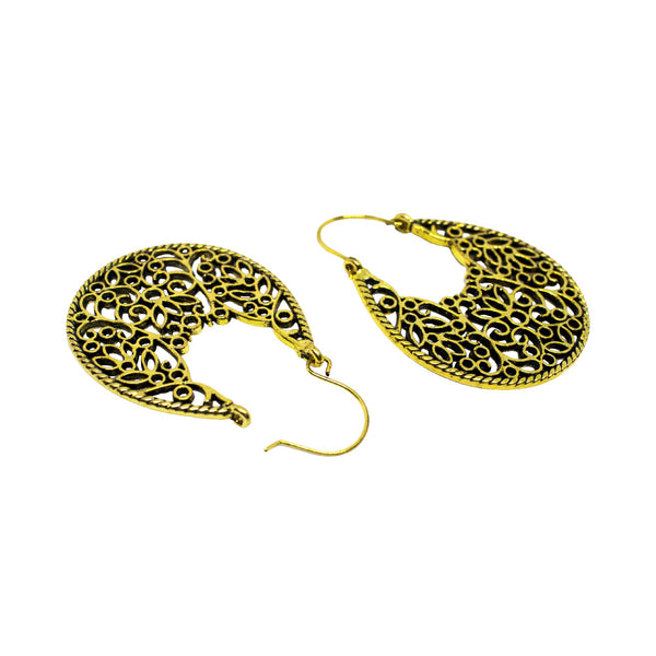 Abhinn Golden Oxidised Floral Design Unique Hoop Earrings For Women 