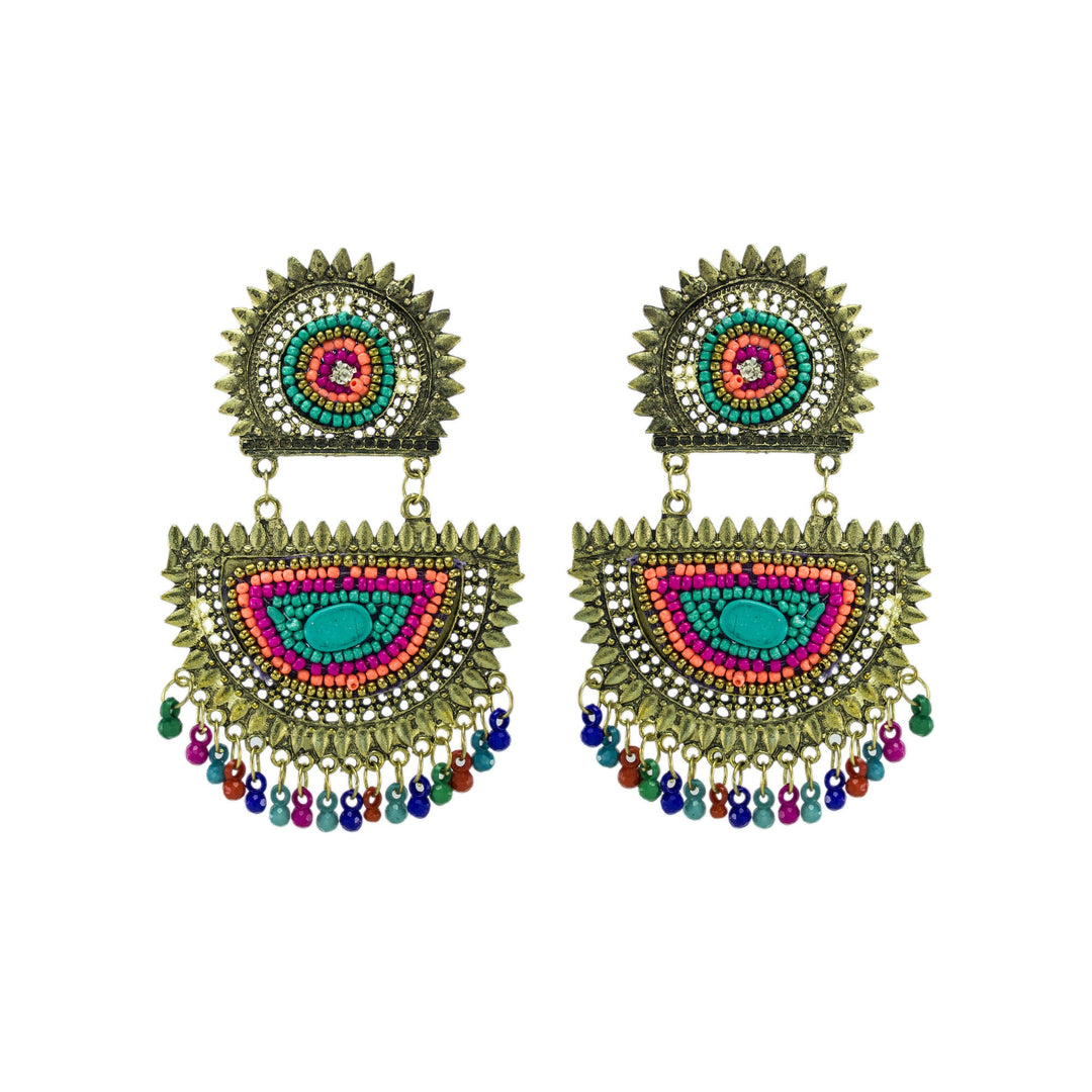 Abhinn Golden Oxidised Multi Colour Beaded Dangler Earring For Women 
