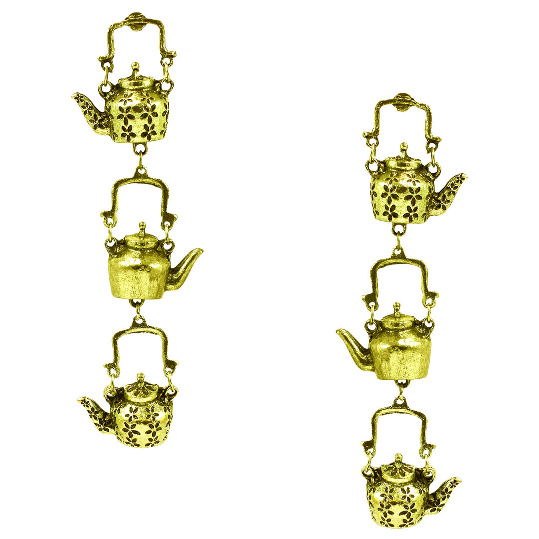 Designer Kettle Shape Golden Oxidised Dangler Earrings for Women