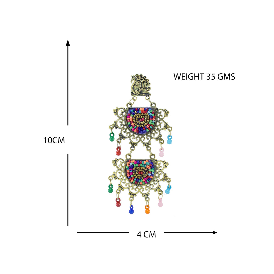 Abhinn Golden Oxidised Peacock Stud Multi Colour Beaded Dangler Earring For Women