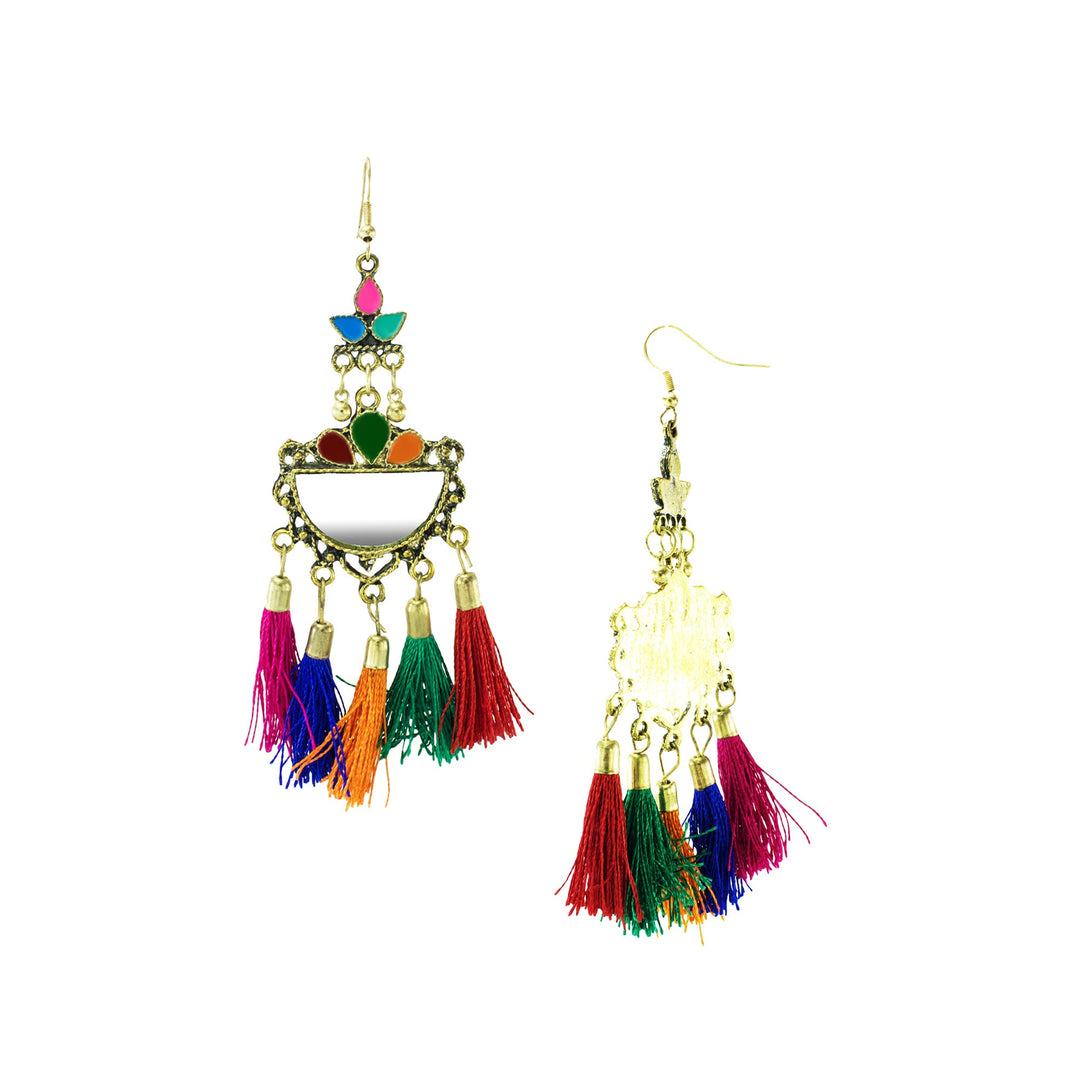 Abhinn Golden Oxidised Multicolor Afghani Tassel Meena Danglers Earrings for Women