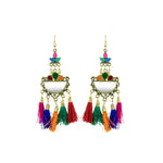 Load image into Gallery viewer, Abhinn Golden Oxidised Multicolor Afghani Tassel Meena Danglers Earrings for Women
