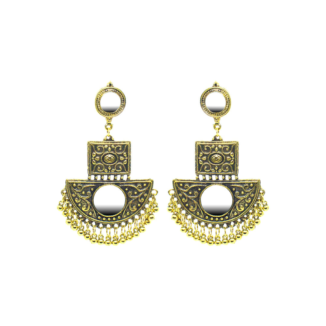 Abhinn Golden Oxidised Floral With Mirror Dangler Earrings For Women