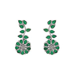 Load image into Gallery viewer, Silver Lookalike Floral Design Green Stones Studded Studs for Women
