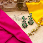Load image into Gallery viewer, Silver Lookalike Floral Design Green Stones Studded Studs for Women
