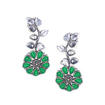 Load image into Gallery viewer, Abhinn Silver Replica Floral Design Green Stones Studded Studs Earrings for Women

