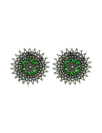 Load image into Gallery viewer, Abhinn Designer Silver Oxidised Sun Shape Green Big Studs For Women
