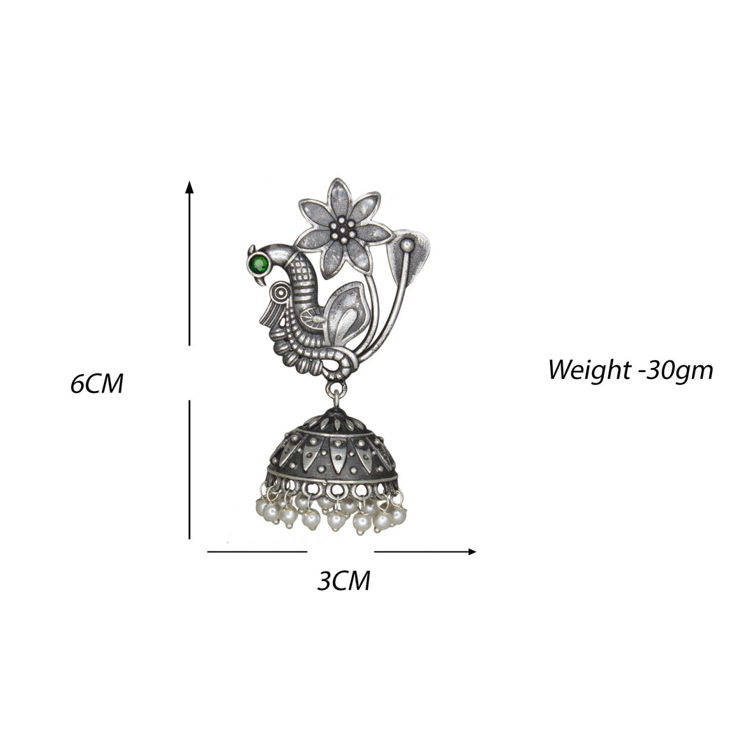 Abhinn Silver Replica Peacock Green Stud with Jhumki Earring For Women