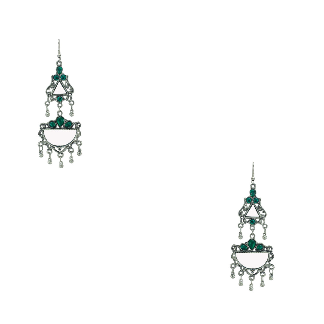 Abhinn Afghani Silver Oxidised Mirror With Stones Dangler Earrings for Women