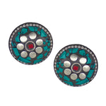 Load image into Gallery viewer, Abhinn Handmade Tibetan Silver Plated Green Round Studs Earrings For Women

