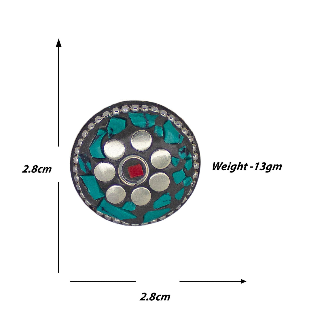 Abhinn Handmade Tibetan Silver Plated Green Round Studs Earrings For Women