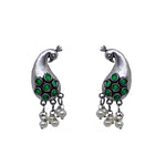 Load image into Gallery viewer, Abhinn Unique Silver Replica Peacock Design With Green CZ Stones Stud Earrings For Women 
