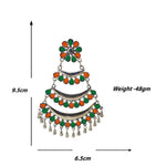 Load image into Gallery viewer, Abhinn Silver Oxidised Triple Layered Multi Colour Green-Orange Dangler Earrings For Women
