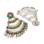 Load image into Gallery viewer, Abhinn Silver Oxidised Triple Layered Multi Colour Green-Orange Dangler Earrings For Women
