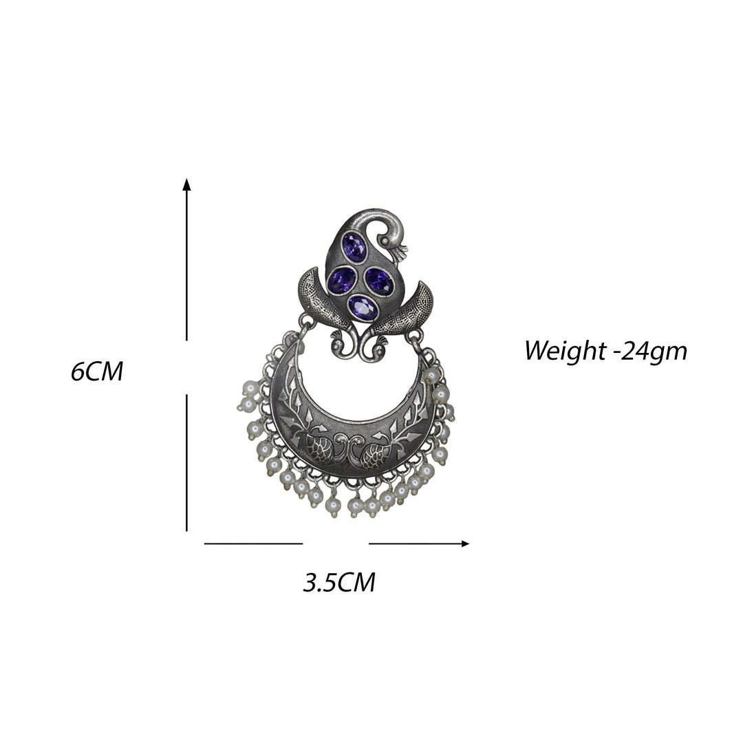 Abhinn Silver Replica Peacock Design Studs With Purple CZ Stones Studded Earrings for Women