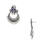 Load image into Gallery viewer, Abhinn Silver Replica Peacock Design Studs With Purple CZ Stones Studded Earrings for Women
