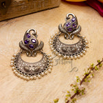 Load image into Gallery viewer, Abhinn Silver Replica Peacock Design Studs With Purple CZ Stones Studded Earrings for Women
