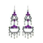 Load image into Gallery viewer, Abhinn Afghani Silver Oxidised Mirror With Purple Stones Dangler Earrings for Women

