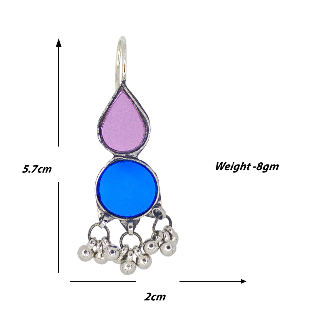 Abhinn Afghani Silver Plated Purple-Blue Glass Dangler Earrings For Women
