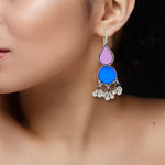 Load image into Gallery viewer, Abhinn Afghani Silver Plated Purple-Blue Glass Dangler Earrings For Women

