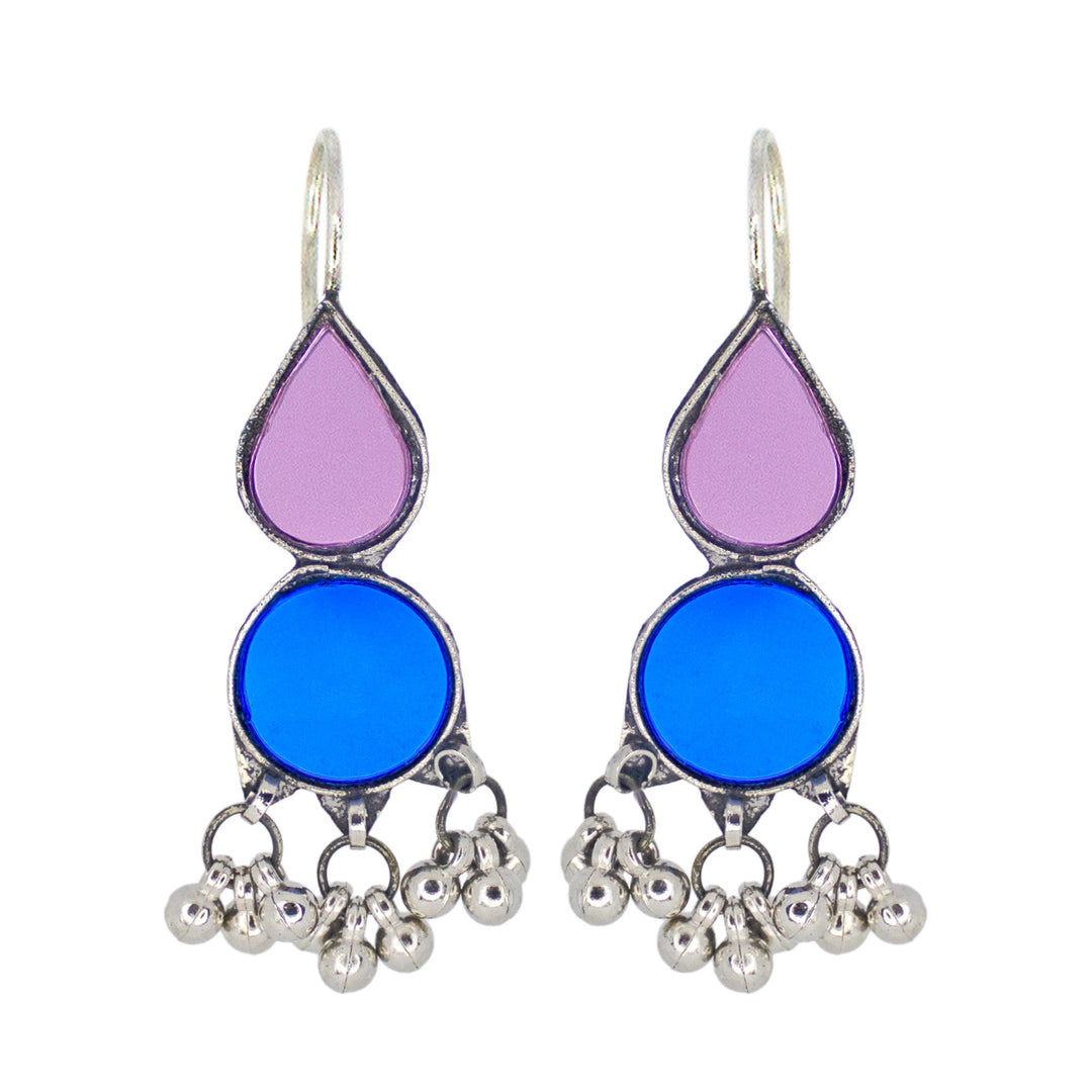 Abhinn Afghani Silver Plated Purple-Blue Glass Dangler Earrings For Women