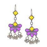 Load image into Gallery viewer, Abhinn Afghani Silver Plated Floral Design Yellow-Purple Glass Dangler Earrings For Women
