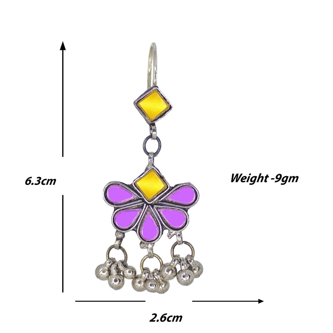 Abhinn Afghani Silver Plated Floral Design Yellow-Purple Glass Dangler Earrings For Women