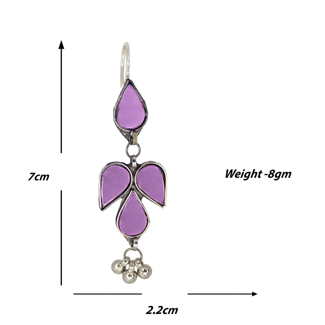 Abhinn Afghani Silver Plated Petal Shape Purple Glass Dangler Earrings For Women