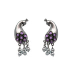 Load image into Gallery viewer, Abhinn Unique Silver Replica Peacock Design With Purple CZ Stones Stud Earrings For Women

