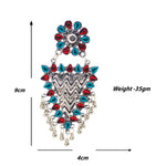 Load image into Gallery viewer, Abhinn Silver Oxidised Geometrical Design Red-Blue Dangler Earrings For Women

