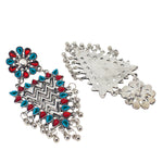 Load image into Gallery viewer, Abhinn Silver Oxidised Geometrical Design Red-Blue Dangler Earrings For Women
