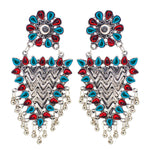 Load image into Gallery viewer, Abhinn Silver Oxidised Geometrical Design Red-Blue Dangler Earrings For Women
