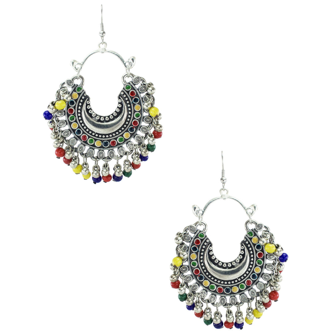 Abhinn Trendy German Silver Multi Colour Meena Chandbali Earring For Women