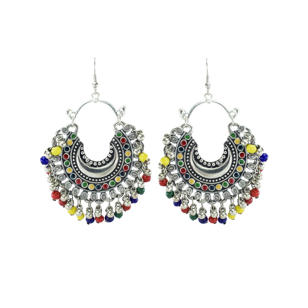 Abhinn Trendy German Silver Multi Colour Meena Chandbali Earring For Women 