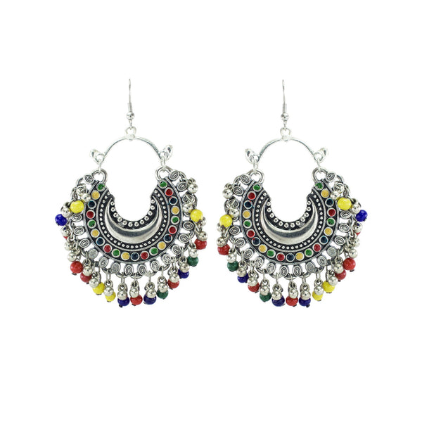 Abhinn Trendy German Silver Multi Colour Meena Chandbali Earring For Women 