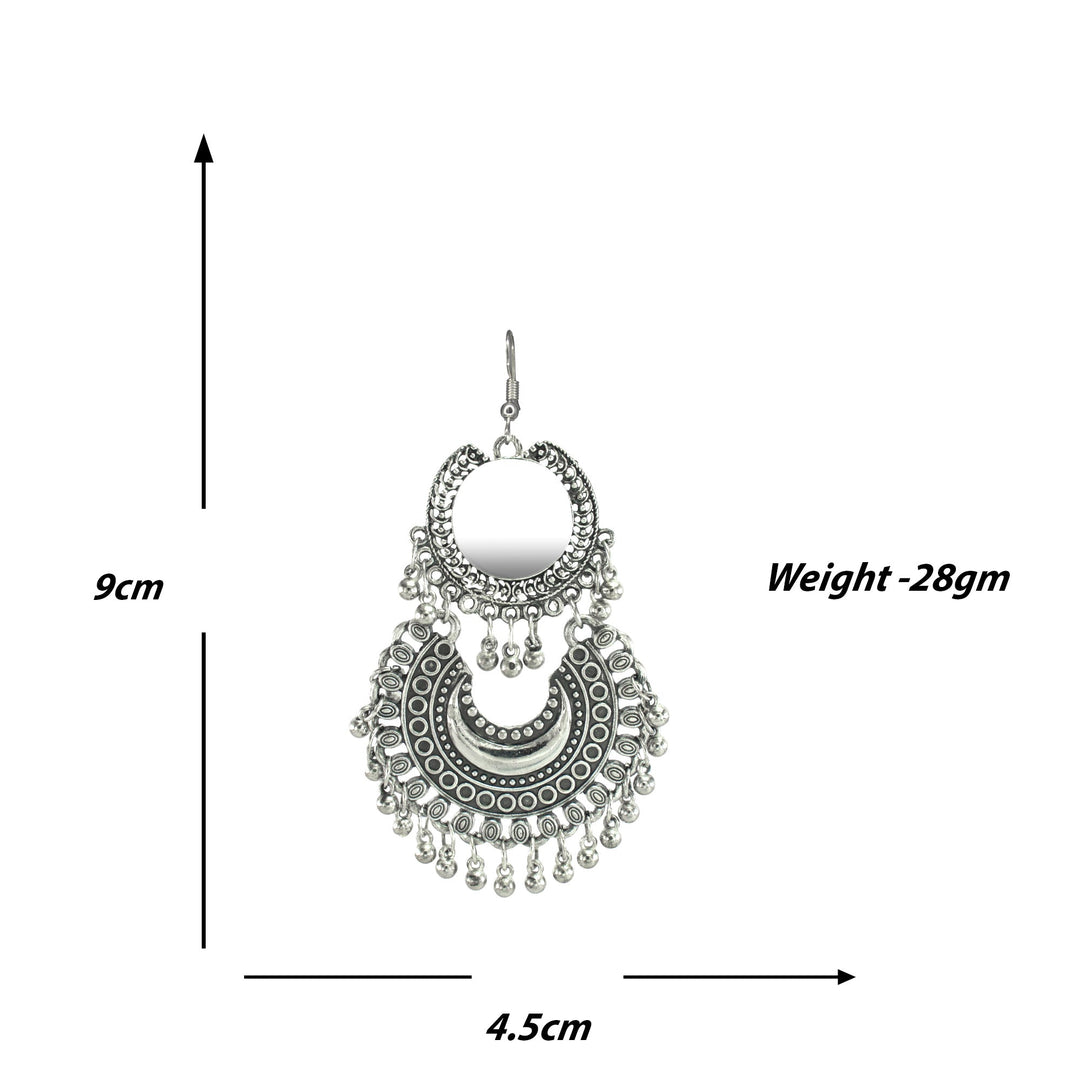 Abhinn Silver Oxidised Dangler Mirror Stud Earrings For Girls