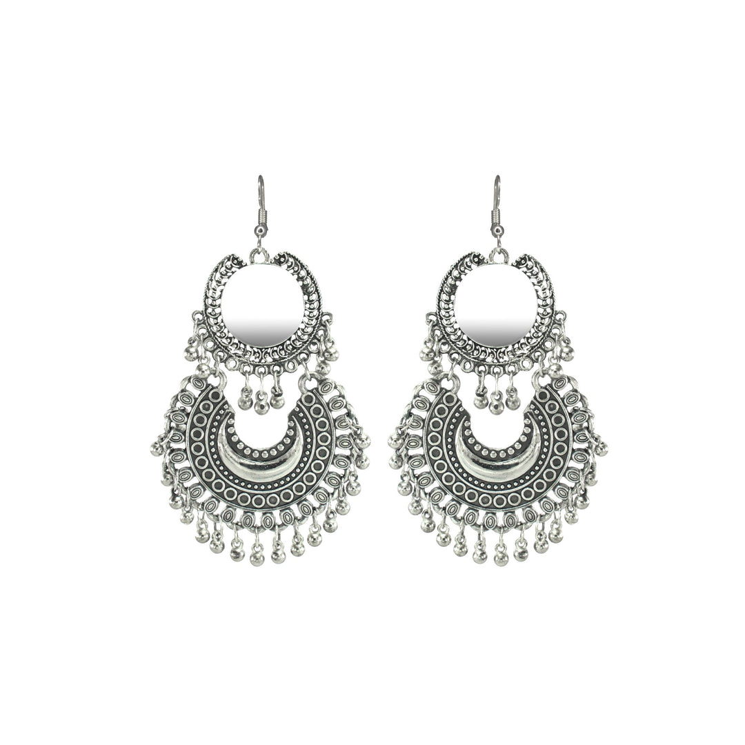 Abhinn Silver Oxidised Dangler Mirror Stud Earrings For Girls