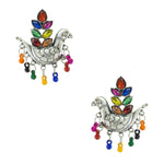 Load image into Gallery viewer, Abhinn Silver Oxidised Pigeon Bird Multi Colour Stud Earring for Women
