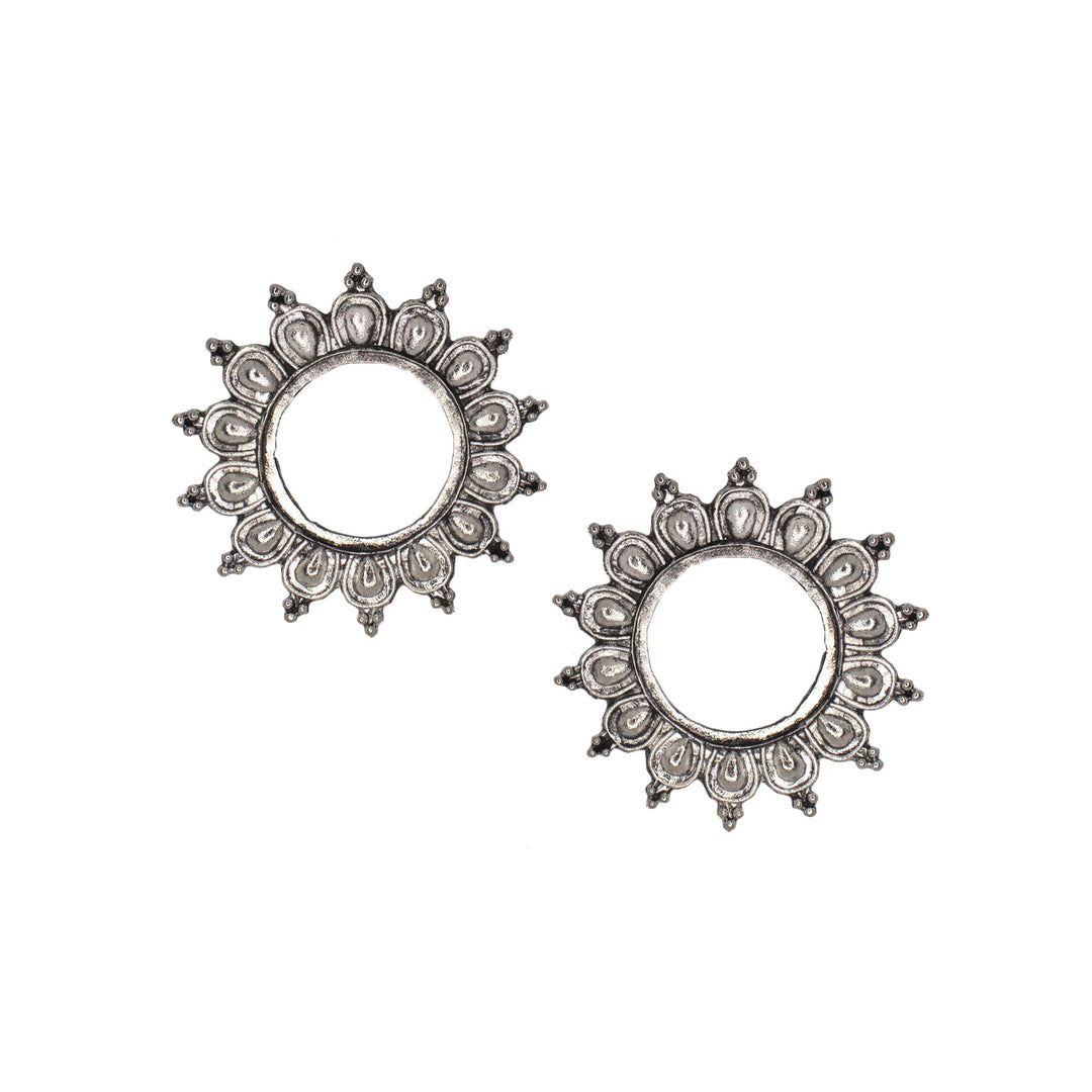 Abhinn Unique Silver Oxidised Sun Shaped Stud Earrings For Women