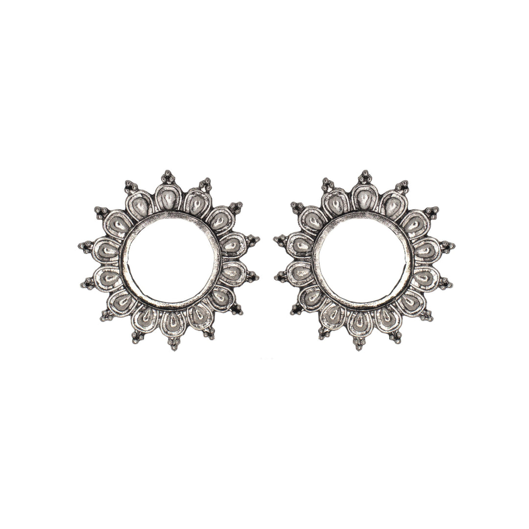 Abhinn Unique Silver Oxidised Sun Shaped Stud Earrings For Women